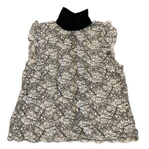 Zara Woman Black & White Lace High Neck Cap Sleeve Top Blouse - Size M